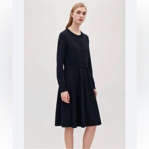 COS Knit Sweater Midi A Line Dress with Attached Cropped Cardigan Navy Size M